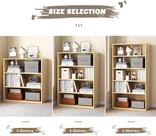 NELYE 5 Tier Open Shelf Bookcase, 23.62" x 9.53" x 52.17" in, Oak