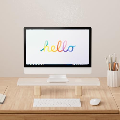 Acrylic Monitor Stand Riser, Premium Large Clear Monitor Riser 19.6 inch, Sturdy Wood Computer Stand Office Desk Accesso