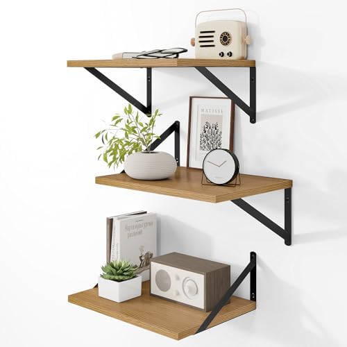 Heimlove 16W x 12D Deep Floating Shelves Set of 3 Oak