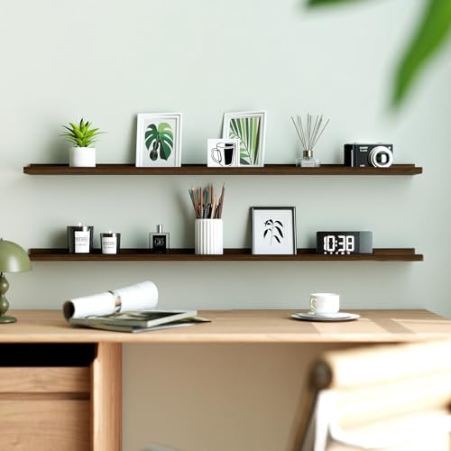 Walnut Floating Shelves for Wall Decor, 48 in Shelf with Lip, 2 Set