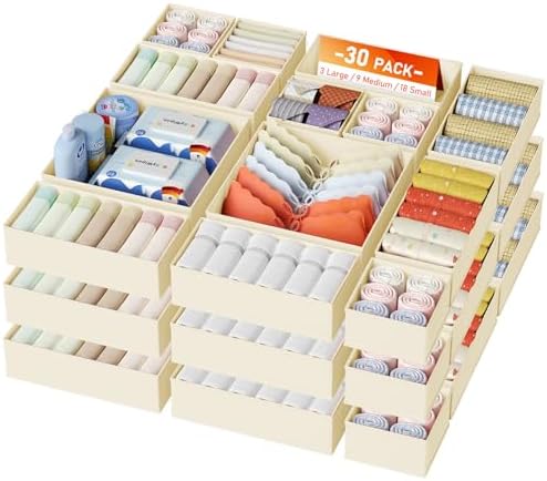 DIMJ Drawer Organizer Clothes Storage - 30 Pack Baby Dresser Organizer for Nursery, Foldable Closet Drawer Organizer Bins for Bedroom Organization, Fabric Storage Dividers for Socks, Underwears, Bras