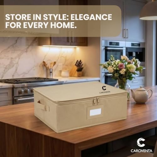 Mug Storage Box Set of 2 with Lid – 12 Compartment Coffee Cup Organizer for Cabinet & Pantry – Stackable Linen-Style Sto