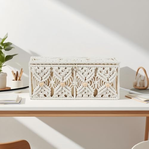 Cable Management Box Handmade Macrame Cord Storage Organizer