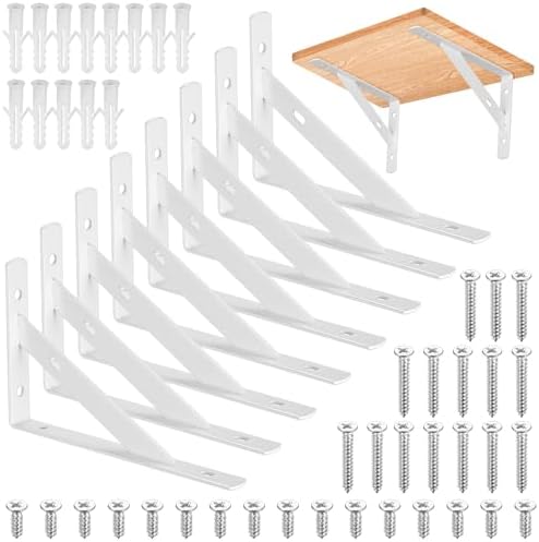 8Pcs White Heavy Duty L Floating Shelf Brackets,Wall Mount Supports 3.7x6in