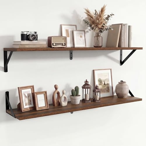 Axeman 36 Inch Floating Shelves, 8 Inch Deep Walnut Wall Shelves Set of 2