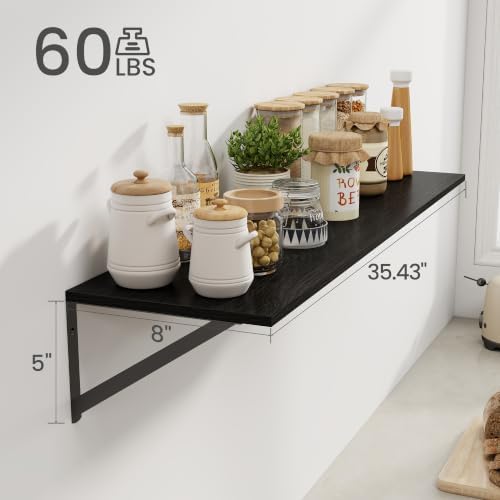 Heimlove Black Deep Floating Shelves for Wall, 36W x 8D Wood Wall Shelves Set of 2, Wide Floating Bookshelf for Living R