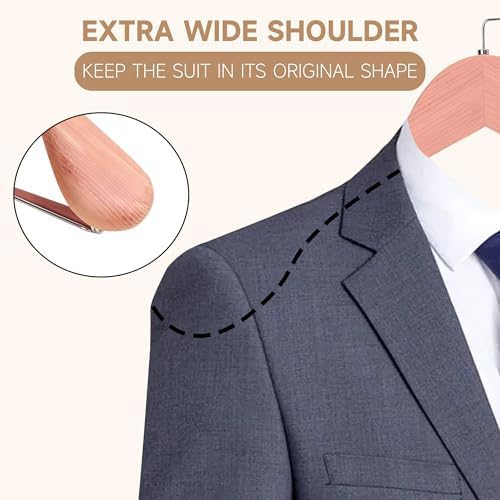 Wide Shoulder Wooden Hangers with Locking Bar, Cedar Wood, 36-Pack