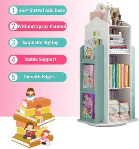 4-Tier Rotating Bookshelf,360° Display Book Shelf,Floor Standing Bookcase,Children's Bookshelves for Bedroom, Living Roo