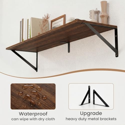 Heimlove Black Deep Floating Shelves for Wall, 35.43W x 8D Wood Wall Shelves Set of 2, Wide Floating Bookshelf for Livin