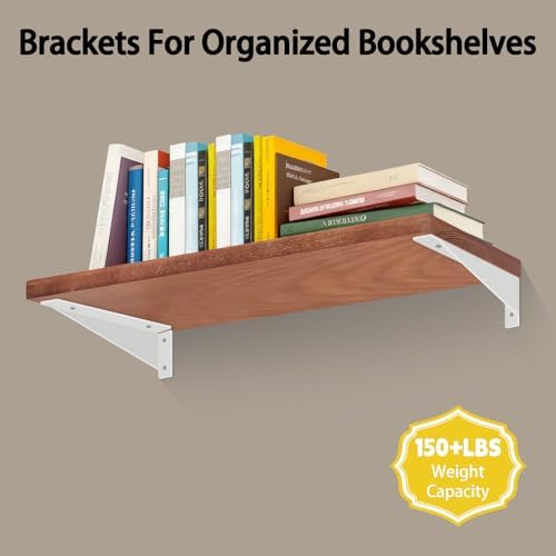BRATA Wall Shelf Brackets 12 Inch White, 4 Pack, Brackets for Shelves