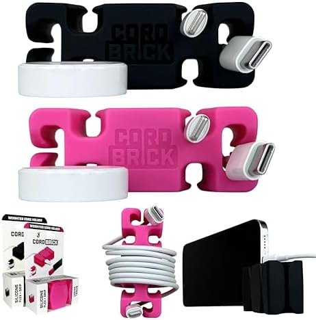 CordBrick 2PK Silicone + Steel Weighted Cord Holders for Nighstand, Cable Wraps for Travel, iPhone Accessories, Small Gr