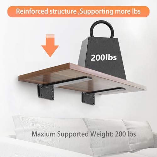 Floating Shelf Brackets upgraded, 8 inch, Black Heavy Duty Iron Shelf Brackets, Industrial Modern Floating Shelf Support