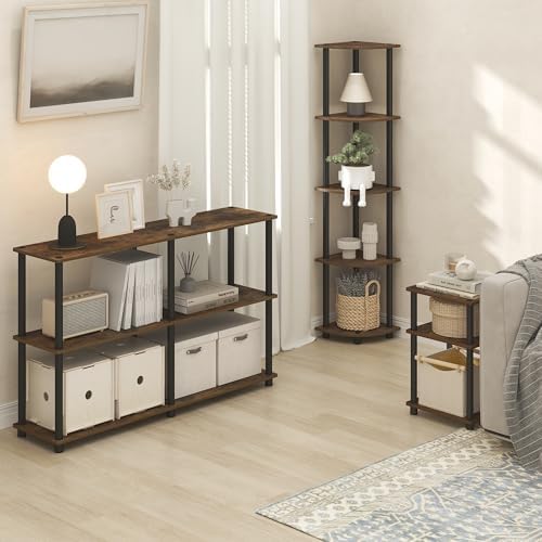 Furinno Turn-N-Tube Corner Shelf, 5-Tier Corner Bookshelf, Open Storage Shelves, for Organization and Storage, Living Ro