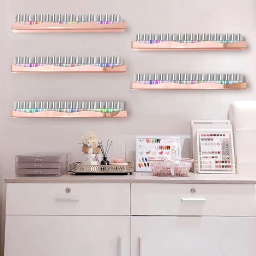 Wall-Mounted Nail Polish Organizer Rack - 15-Inch Rose Gold Mirror Finish Nail Polish Shelf, Makeup & Beauty Essentials 