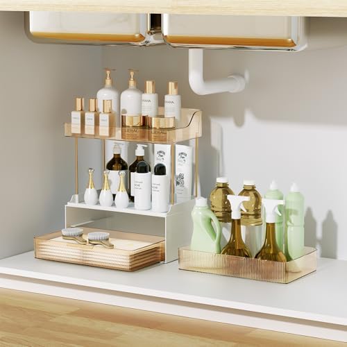 Bathroom Counter Organizer with 2-Drawer, 3 Tier Makeup Organizer Countertop, Multi-Purpose Makeup Skin Care Organizer f