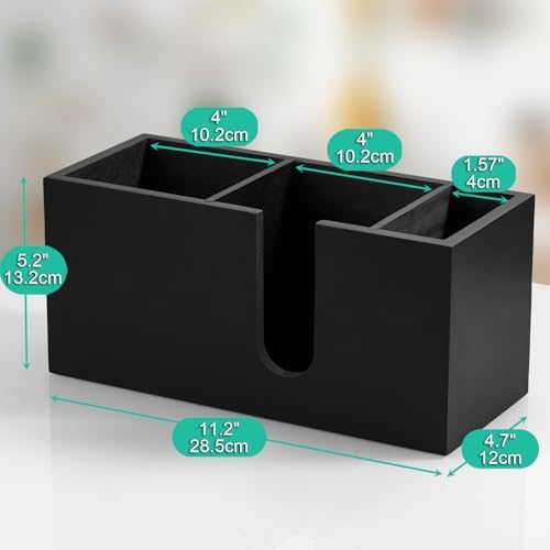 ALELION Large Black Coffee Cup Organizer for Disposable Cups, Lids and Stir Sticks - 3-Compartment Countertop Cup Holder