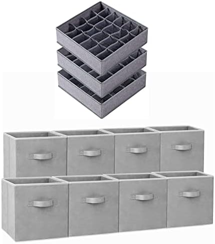 Criusia 8 Pack 11 inch Fabric Storage Cubes with 3 Pack Sock Underwear Drawer Organizer for Clothing Organization and St