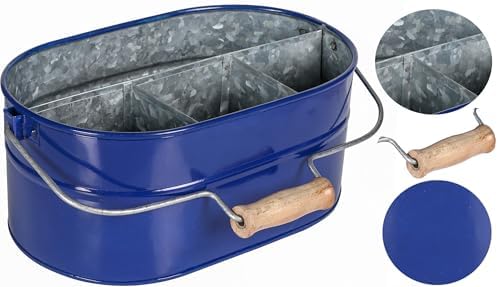 Alpha Living Home 4-Section Galvanized Utensil Caddy, Blue Wooden Handle