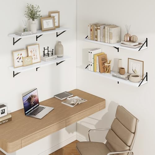 Axeman Deep Floating Shelves, 40'' x 10'' White Wall Shelves Set of 2