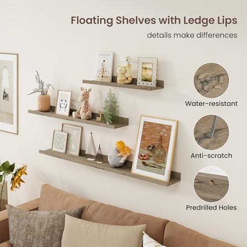 Axeman 40 Inch Floating Shelves, Grey Picture Ledge Shelf Set of 3