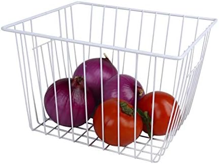 Freezer Baskets Storage Organizer, Refrigerator Metal Wire Basket bins, Household Bins with Built-in Handles for Kitchen