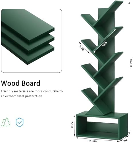 SHEEPAM 9-Tier Tree Bookshelf Floor Standing Narrow Space Storage Bookcase
