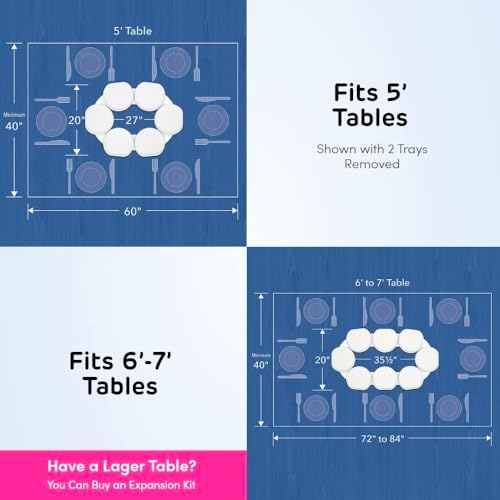 White- The Lazy Susan Revolution - The First Patented Lazy Susan Turntable Expandable for Rectangular & Oblong Tables - 