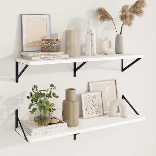 Axeman Deep Floating Shelves, 36'' x 10'' White Wall Shelves Set of 2