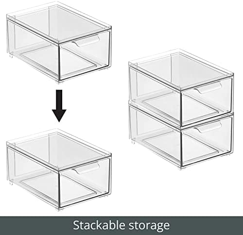 mDesign Stackable Storage Containers Box with Pull-Out Drawer - Stacking Plastic Drawers Bins for Kitchen Pantry and Cup