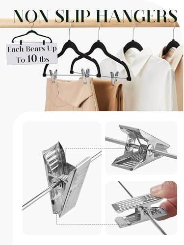 Cozymood Velvet Pants Hangers 36 Packs, Skirt Hangers with Clips - Black