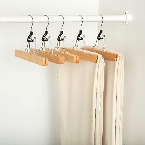 Amazon Basics Sturdy Wooden Pants Hangers for Closet Organization, Natural, (Pack of 60)