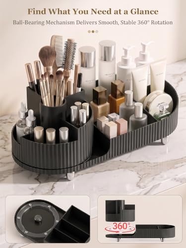Booklov Rotating Makeup Organizer for Vanity Countertop, Black