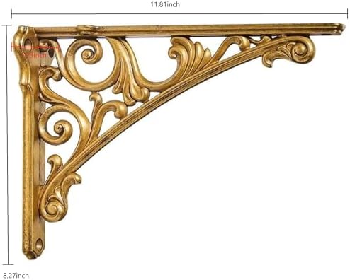 Khtumeware Shelf Bracket 12 Inch, Decorative Brackets for Shelving, Heavy Duty Vintage Brass Ornate Shelf Bracket, Hardw