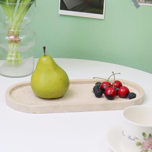 Natural Marble Tray, Oval Vanity Decorative Tray for Bathroom Counter, Countertop Stone Organizer, Catchall Tray for Kit