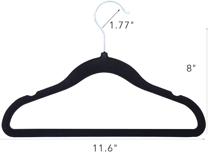 Kids Velvet Clothes Hangers, Non Slip Baby Hangers Black (11.6" Inch - 40 Pack)