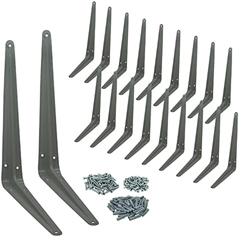 Nuk3y L Shape Heavy Duty Shelf Bracket with Screws, 20 Pack (10"" x 12"", Gray)