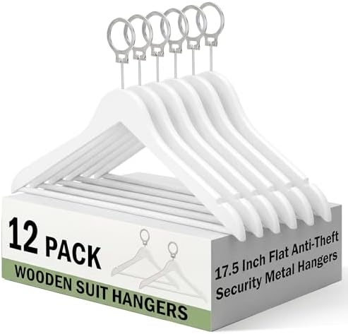 12 Pack Hotel Suit Hangers 17.5" Anti-Theft Security Hangers, White