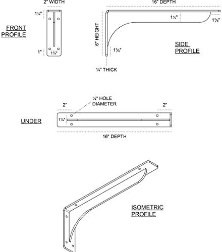 Ekena Millwork BKTM02X16X06EBHWH Steel Bracket Embrey, 2"W x 16"D x 6 1/2"H, Hammered White