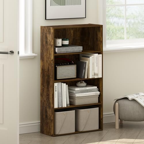 Furinno PASIR Book Shelf, 4-Tier Bookshelf, Bookcase with Open Shelf, 9.4 x 23.6 x 41.7, for Living Room, Bedroom, Home 