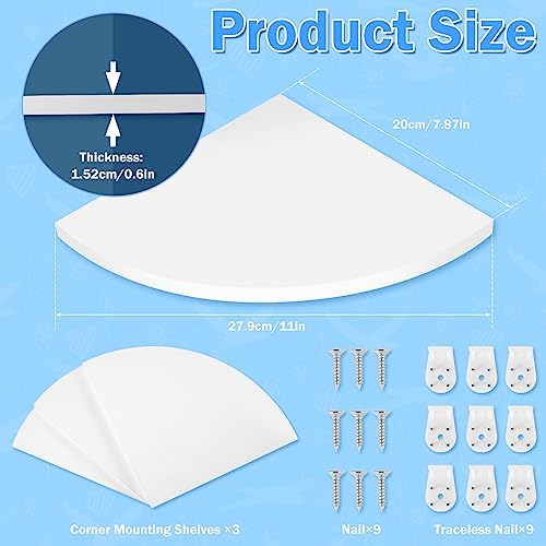 US 3Pcs Corner Mounting Shelf 20cm Wall Mounted Space Saving Wall Corner Shelf Easy to Install Corner Floating Shelves M