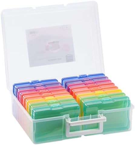 Vaessen Creative Transparent Carry Case with Lid and 16 Colourful Containers, for Cutting Dies, Photos and Other Craft S