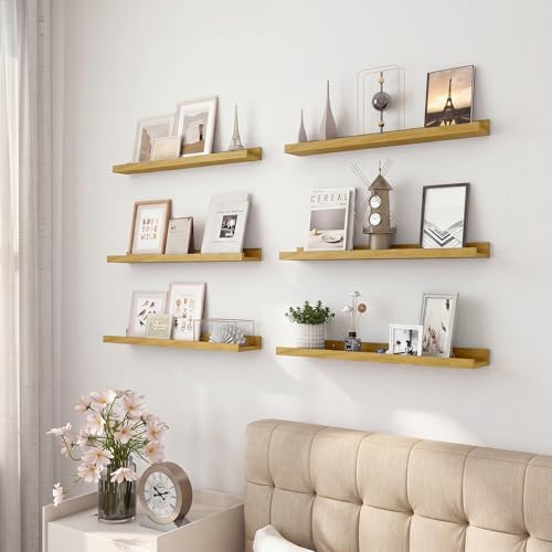 Acovy Floating Shelves Set of 6, 24 Inch Wall Mounted Picture Ledge Shelf with Lip, Oak Display Shelves for Living Room, Bedroom, Nursery, Bathroom & Kitchen