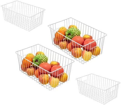 16inch Freezer Wire Storage Organizer Baskets, Household Refrigerator Bins with Built-in Handles for Cabinet, Pantry, Cl