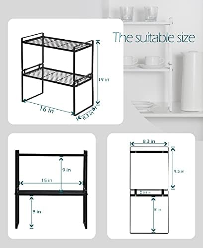 Shantton Cabinet Shelf Organizer, Pantry Shelf Rack, Black 16x8.3x9.5