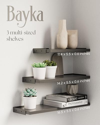 BAYKA Wall Mounted Floating Shelves, Wood Floating Wall Shelf for Books & Decor, Small Space-Saving Display & Organizer（