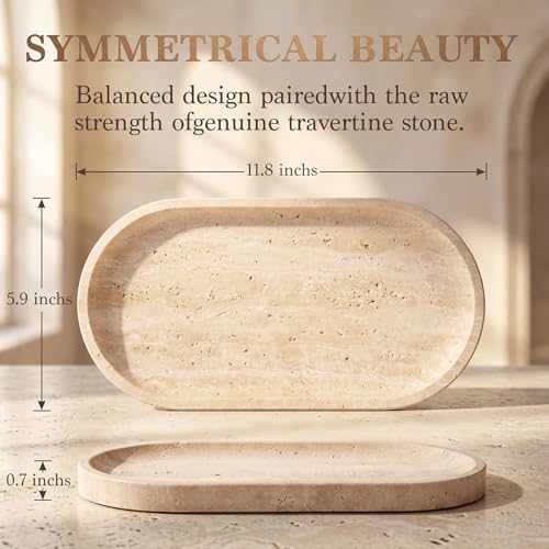 Natural Italian Travertine Tray Oval Decorative Marble Vanity Tray