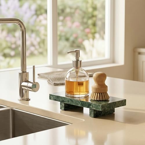 Marble Soap Tray for Bathroom Kitchen Countertop 8.6" x 3.6" Waterproof Soap Dish Holder, Stone Pedestal Stand for Sink,