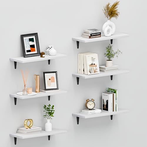 SKYSEN Floating Shelves for Wall Set of 6, 15.7in Wood Wall Shelf for Decor, Bathroom, Bedroom, Storage, Book,Kitchen, L
