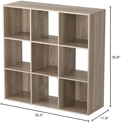 JupiterForce 9 Cubes Bookcases Storage Organizer, 3-Tier Wooden Open Bookshelf Cabinets with Removable Back Panels for H