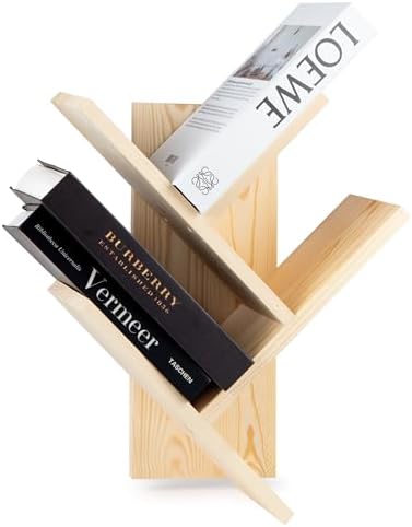 Tree Bookshelf, 3-Tier Wall Mounted Natural Book Organizer - Solid Pine Wood Shelf for Bedroom